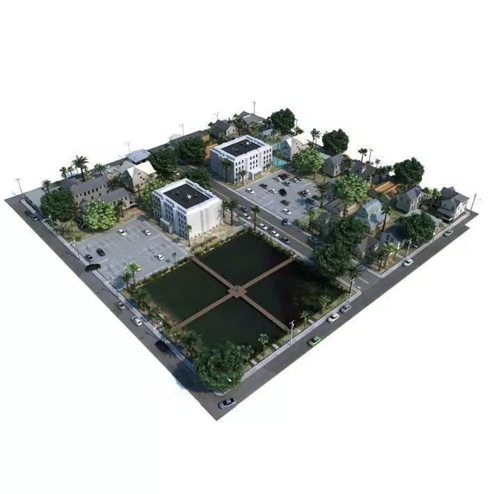Cityscape With Park 3D model