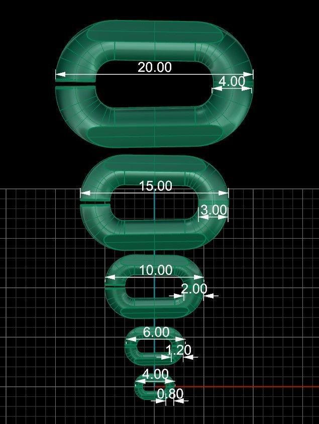 Anchor chain link 4 sizes 3D print model_2