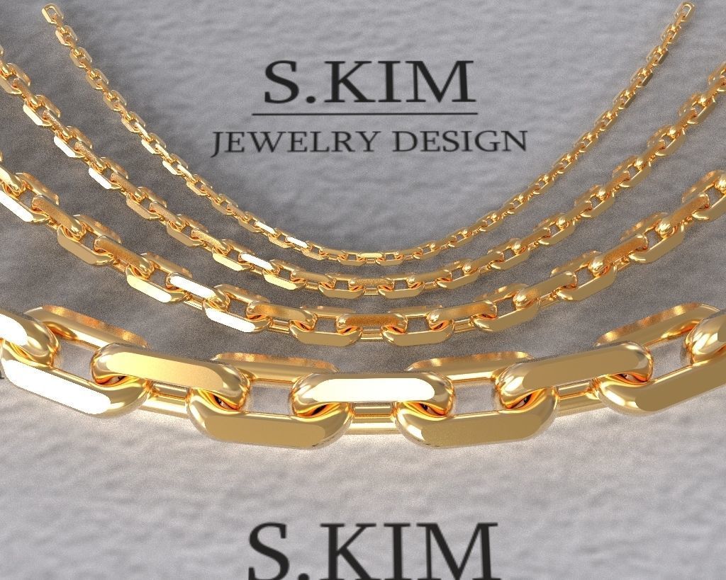 Anchor chain link 4 sizes 3D print model_1