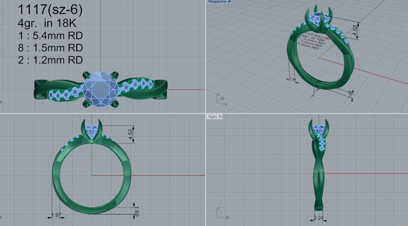 Round Diamond Twisted Ring 1117 3D print model_4