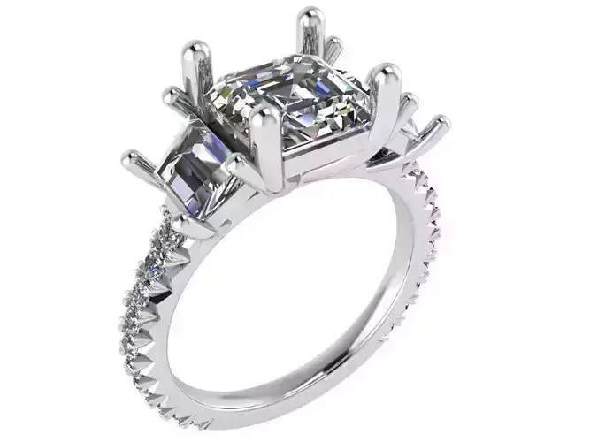 Asscher 3-Stone Diamond Ring 1119
