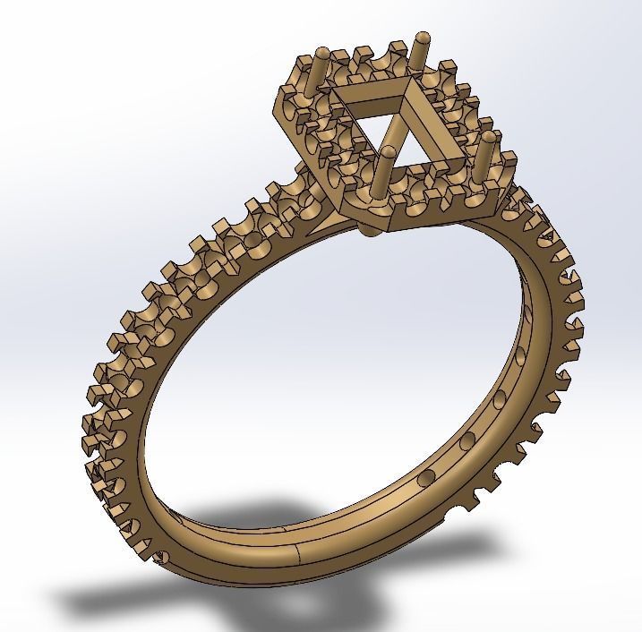 Engagement ring with 1ct emerald cut and 28x 2mm brilliant cut  3D print model_2