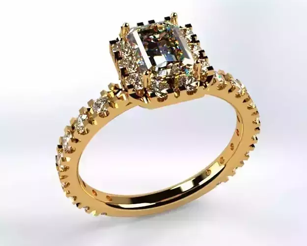 Engagement ring with 1ct emerald cut and 28x 2mm brilliant cut  3D print model