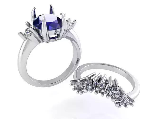 Sapphire Oval Ring With Notched Band 1120 3D print model