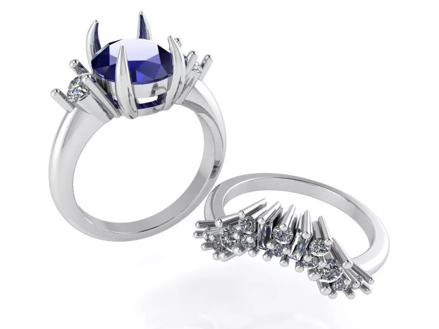 Sapphire Oval Ring With Notched Band 1120 3D print model