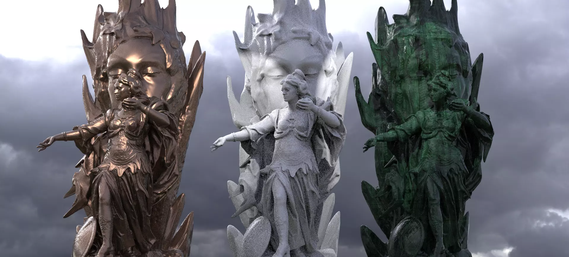 Athena Wise Goddess Statue With Head Crystal Statue 3D model_0