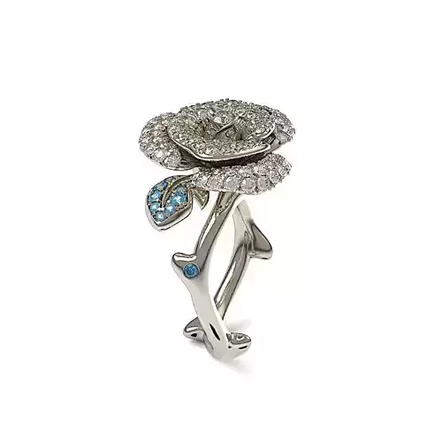 Royal Rose  Exquisite Botanical Ring with Gemstone Accents 