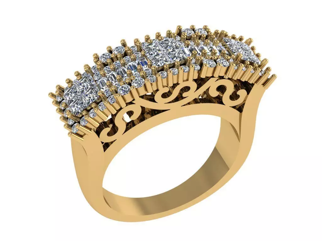 Ring339 elegant gold ring with diamonds 3D print model_0