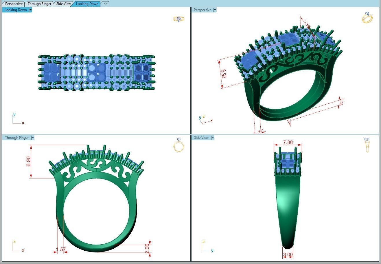 Ring339 elegant gold ring with diamonds 3D print model_6