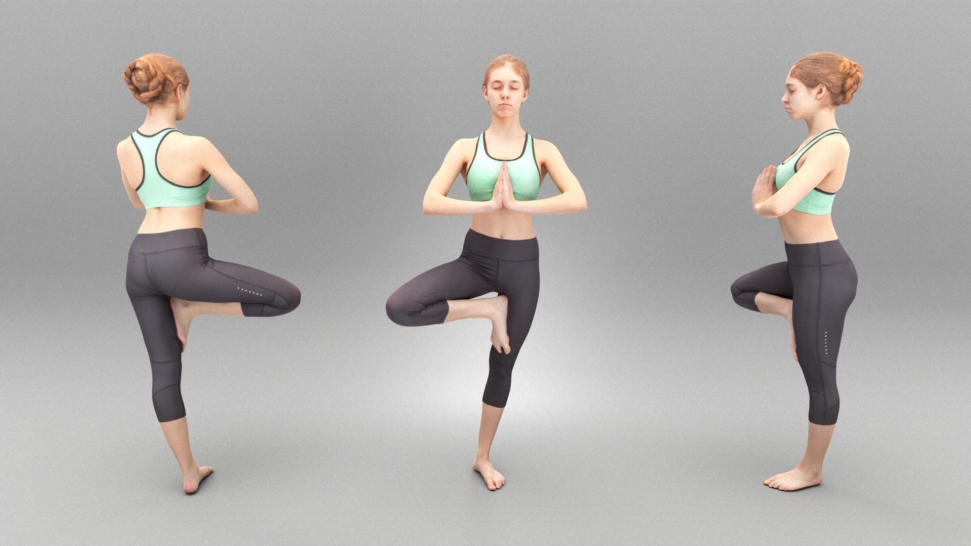 Beautiful young woman meditating 357 Low-poly 3D model_3