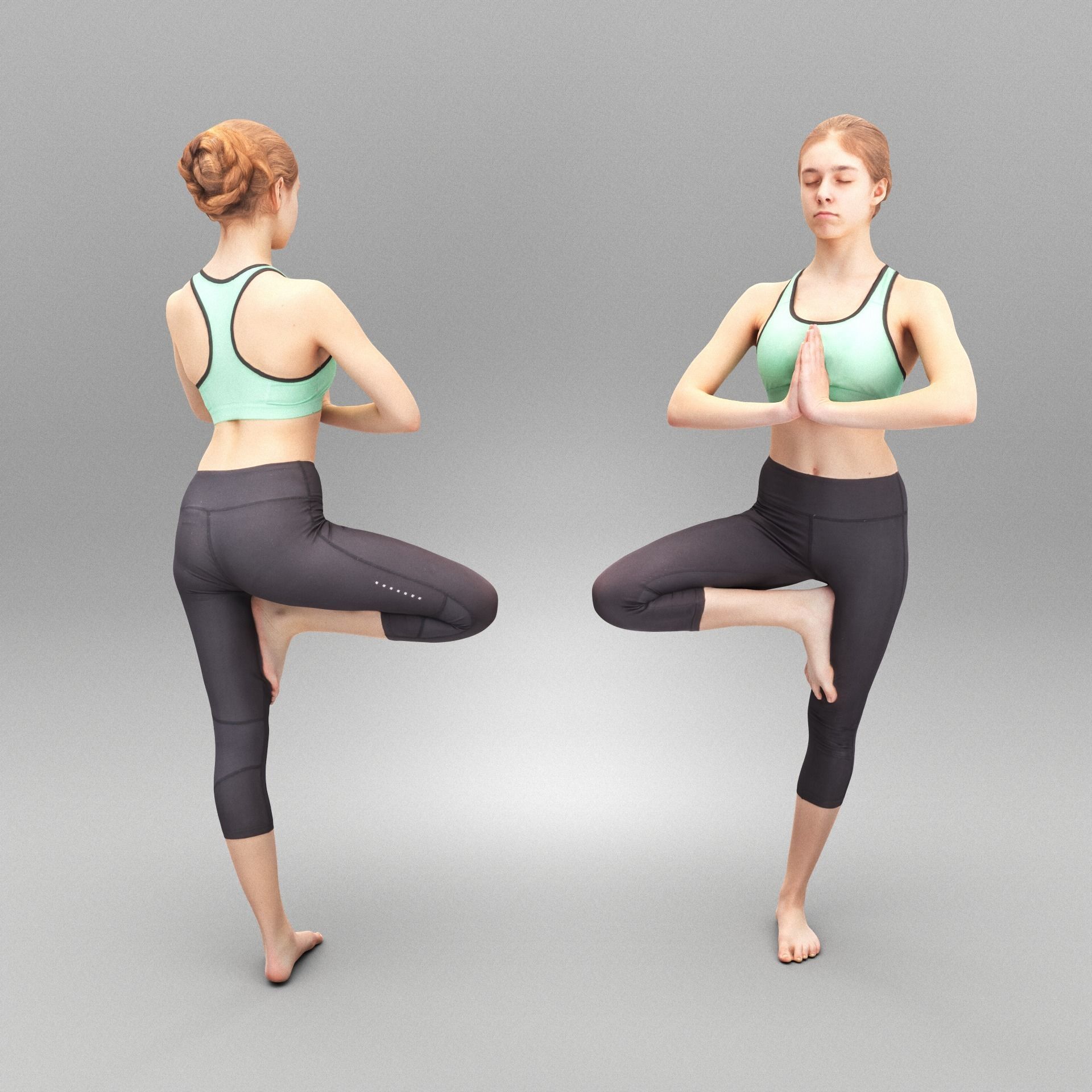 Beautiful young woman meditating 357 Low-poly 3D model_2