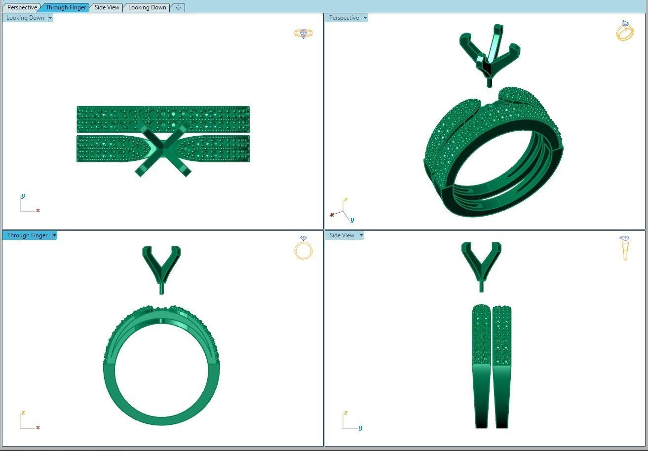 Ring340 gold diamond engagement ring set 3D print model_8