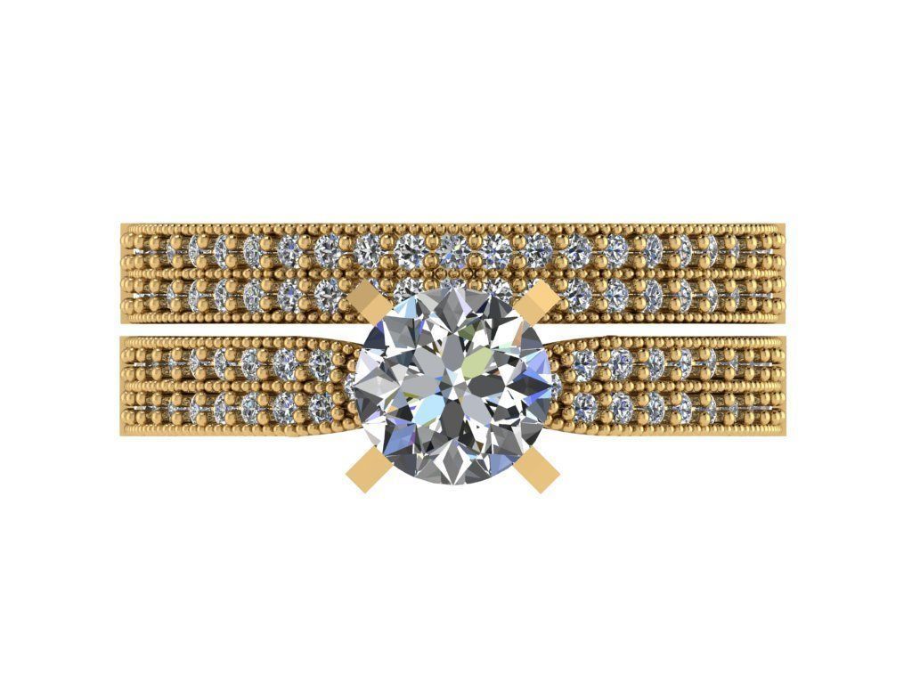 Ring340 gold diamond engagement ring set 3D print model_1