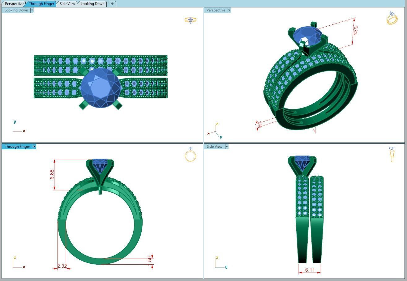 Ring340 gold diamond engagement ring set 3D print model_5