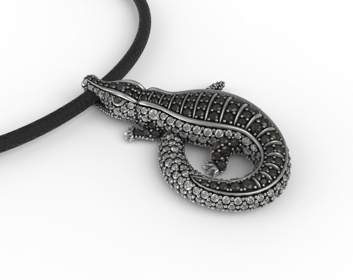 Crocodile Necklace Pendant 3D print model_4