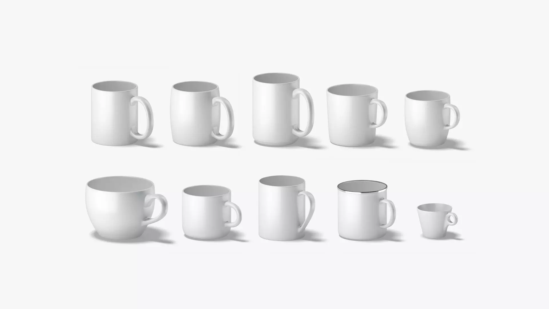 10 Ceramic Mugs Shapes-white mugs various forms and sizes Low-poly 3D model_0