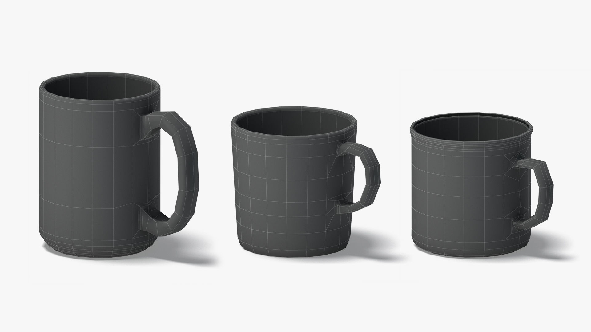 10 Ceramic Mugs Shapes-white mugs various forms and sizes Low-poly 3D model_6
