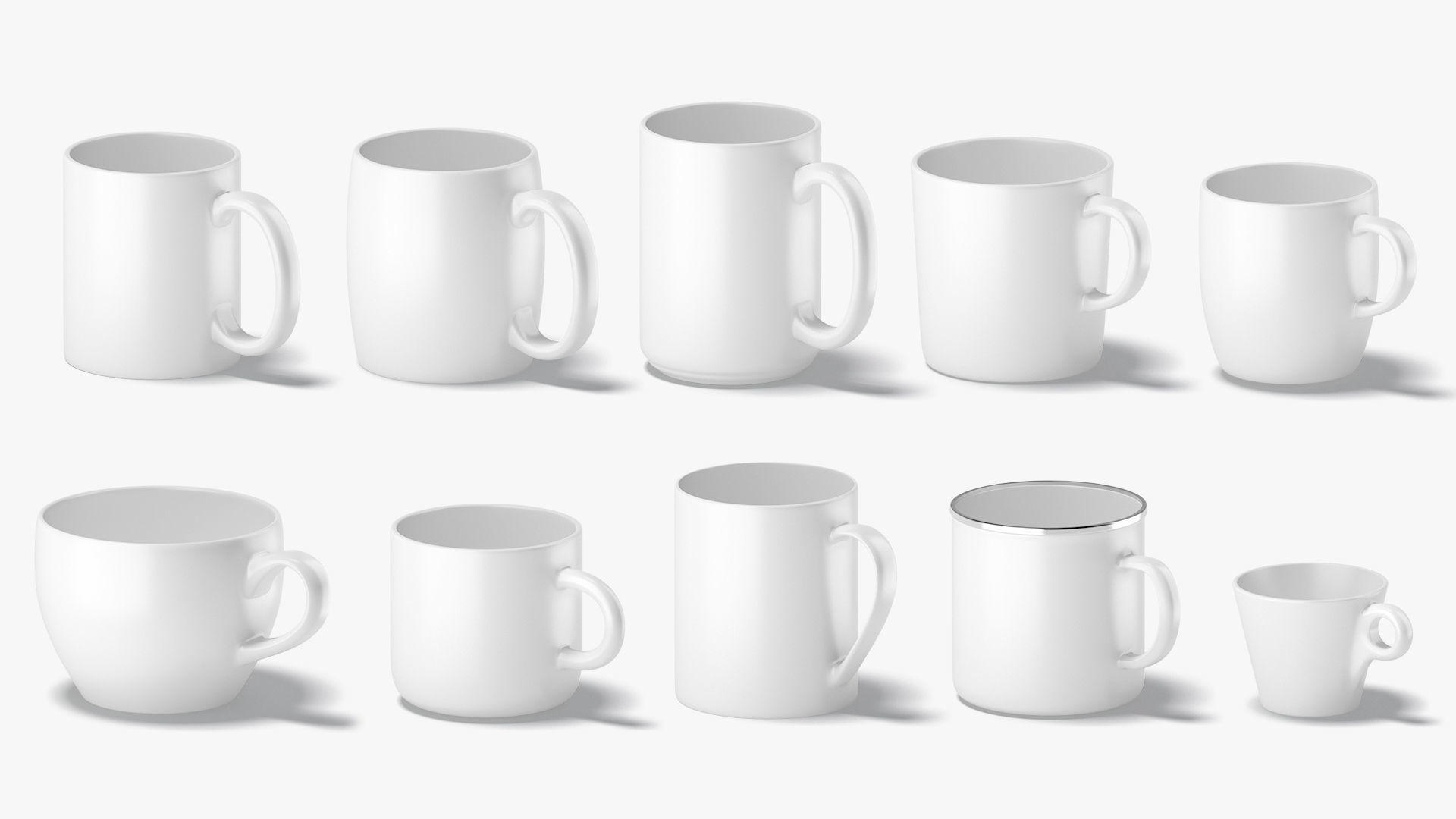 10 Ceramic Mugs Shapes-white mugs various forms and sizes Low-poly 3D model_1
