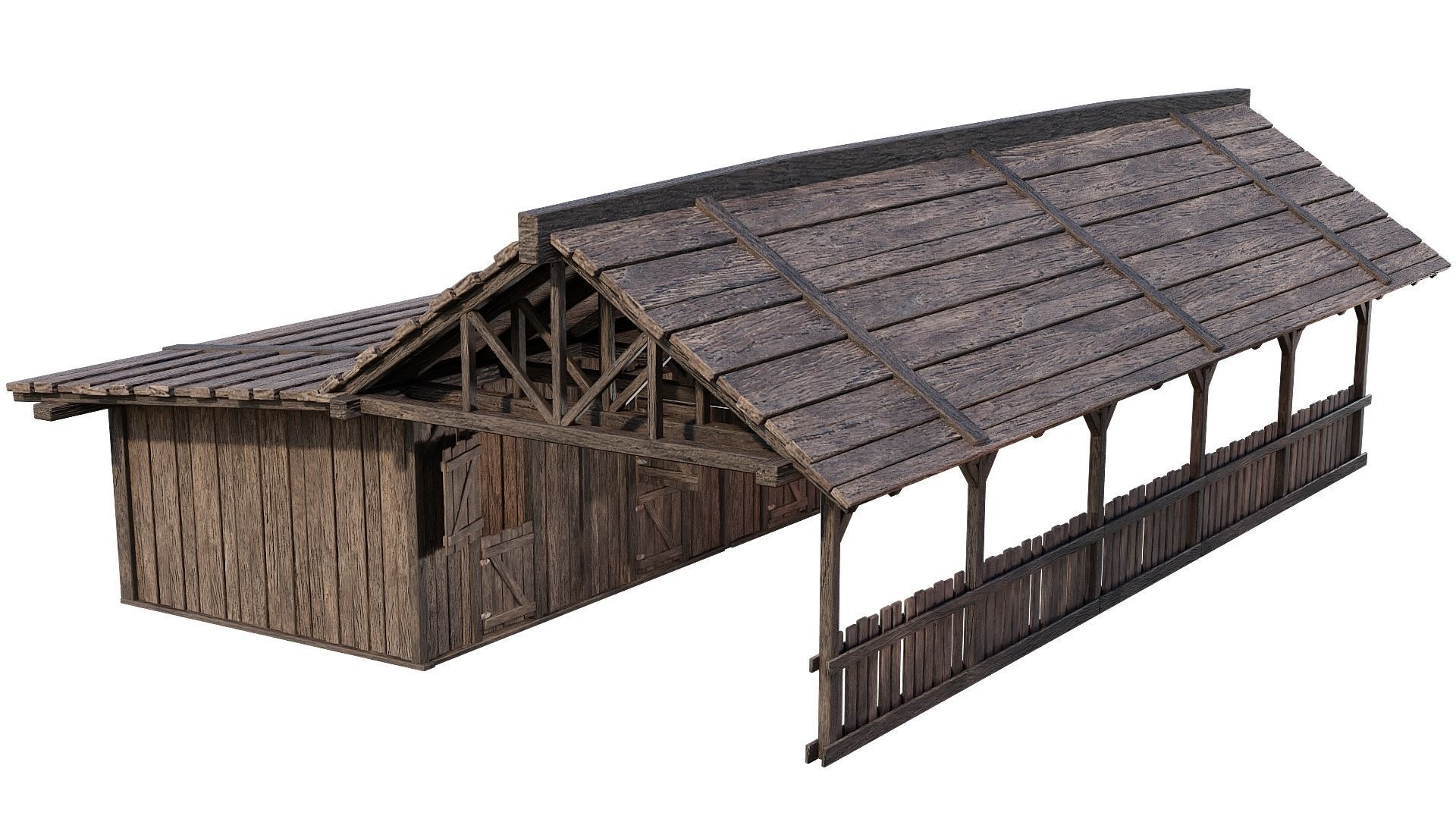 FREE Old Simple Wooden Farm Barn 2K GameReady 002 Free low-poly 3D model_6