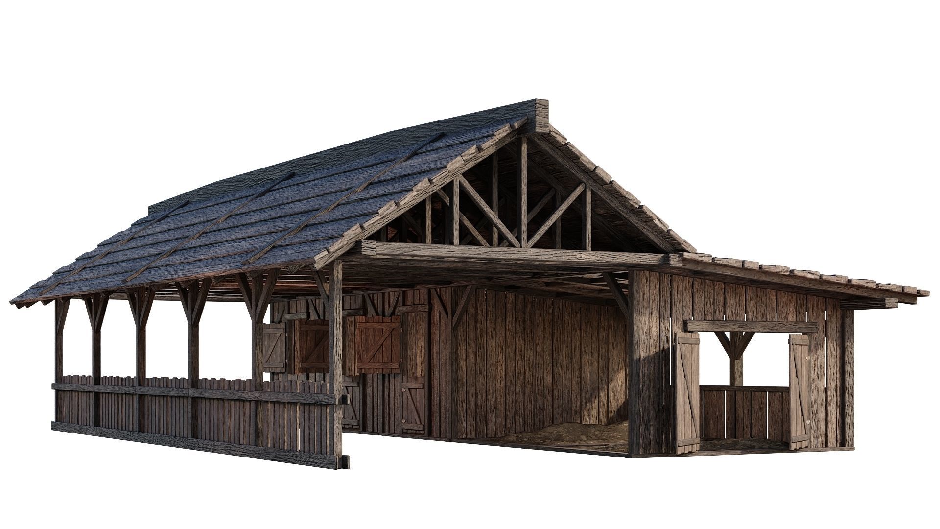 FREE Old Simple Wooden Farm Barn 2K GameReady 002 Free low-poly 3D model_1