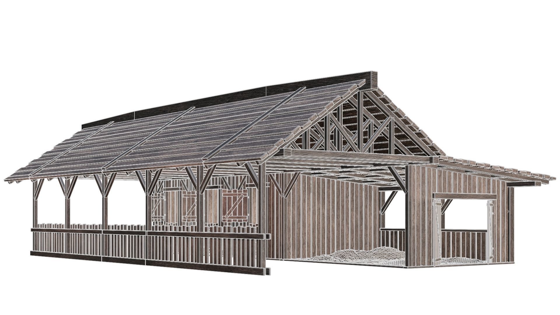 FREE Old Simple Wooden Farm Barn 2K GameReady 002 Free low-poly 3D model_4