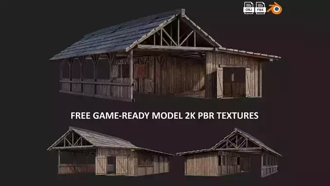 FREE Old Simple Wooden Farm Barn 2K GameReady 002 Free low-poly 3D model