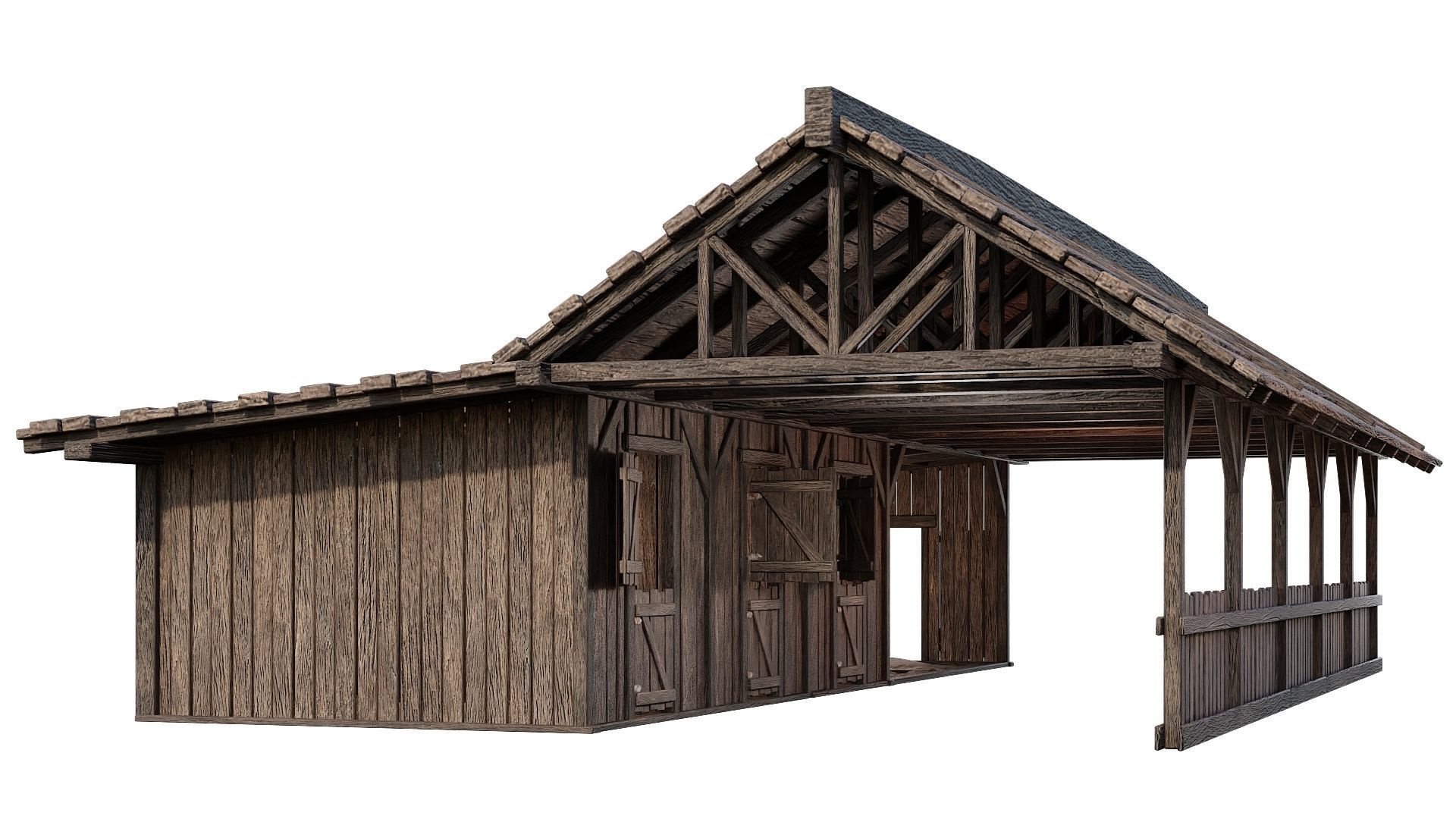 FREE Old Simple Wooden Farm Barn 2K GameReady 002 Free low-poly 3D model_2