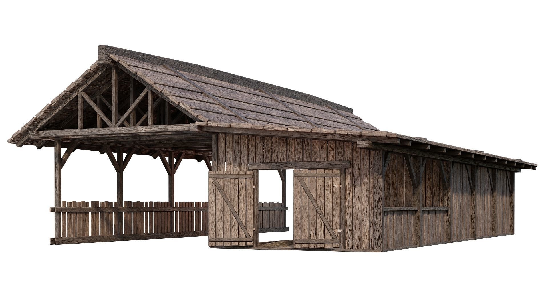 FREE Old Simple Wooden Farm Barn 2K GameReady 002 Free low-poly 3D model_5