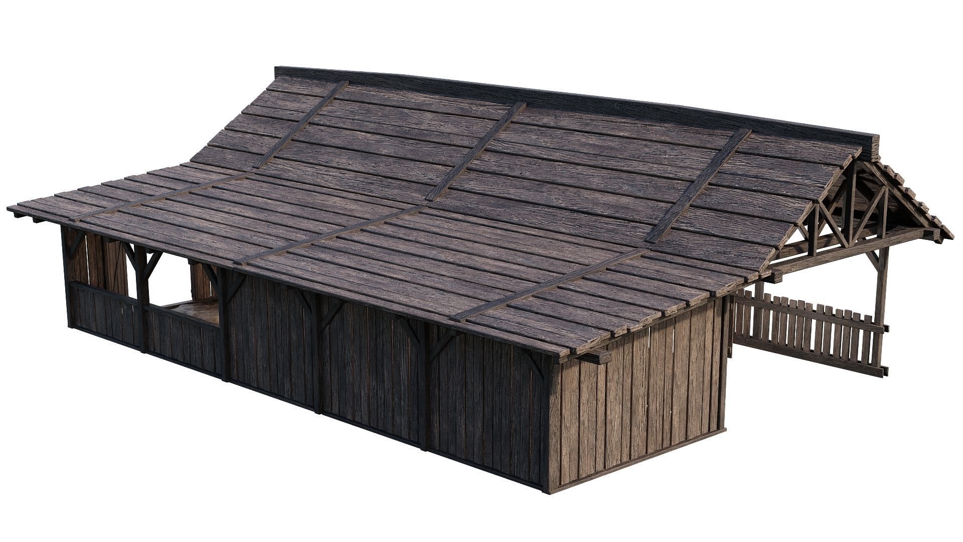 FREE Old Simple Wooden Farm Barn 2K GameReady 002 Free low-poly 3D model_12