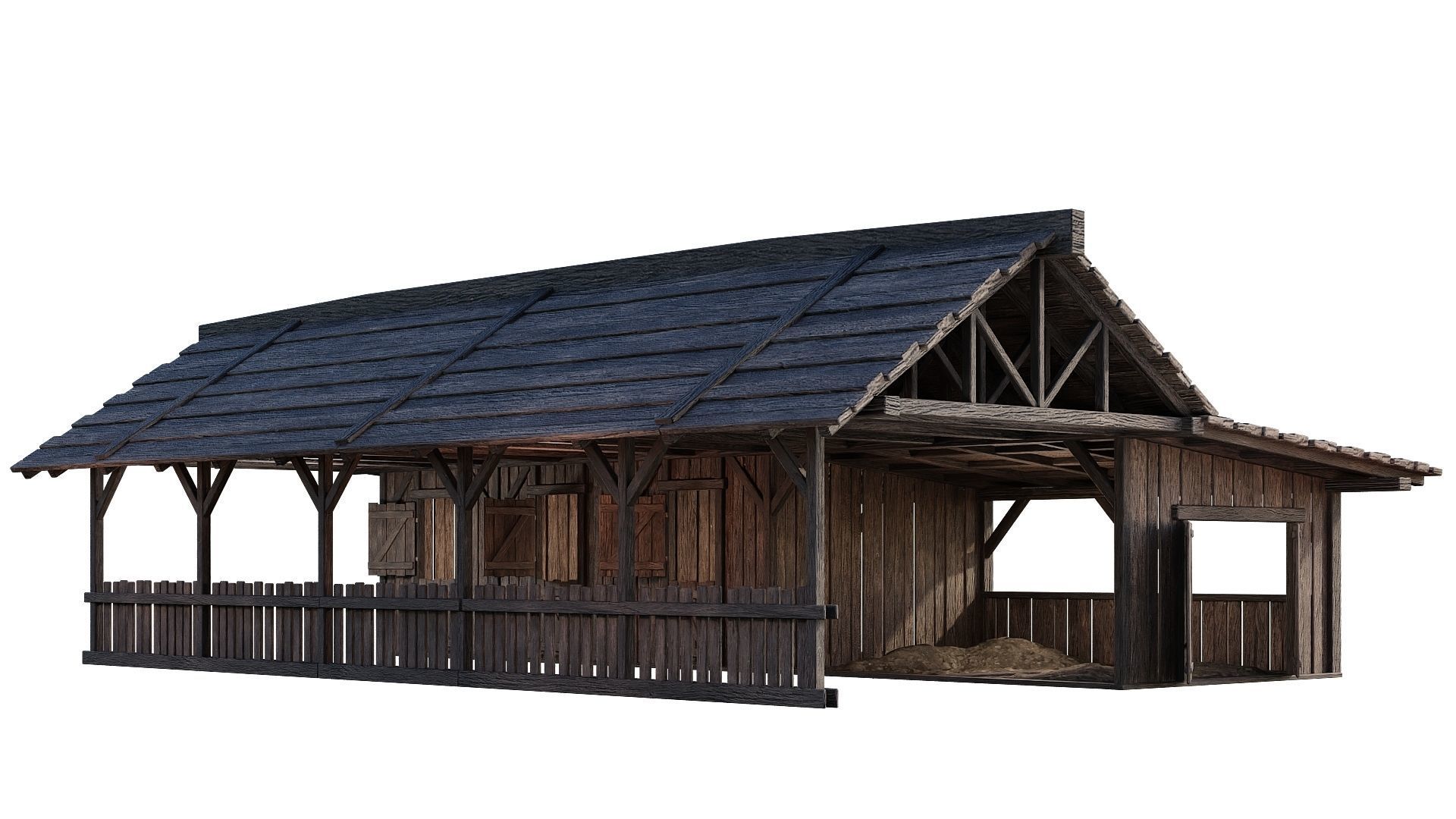 FREE Old Simple Wooden Farm Barn 2K GameReady 002 Free low-poly 3D model_3