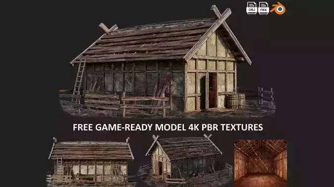 FREE Old Medieval House Building 4K GameReady 003 Free low-poly 3D model