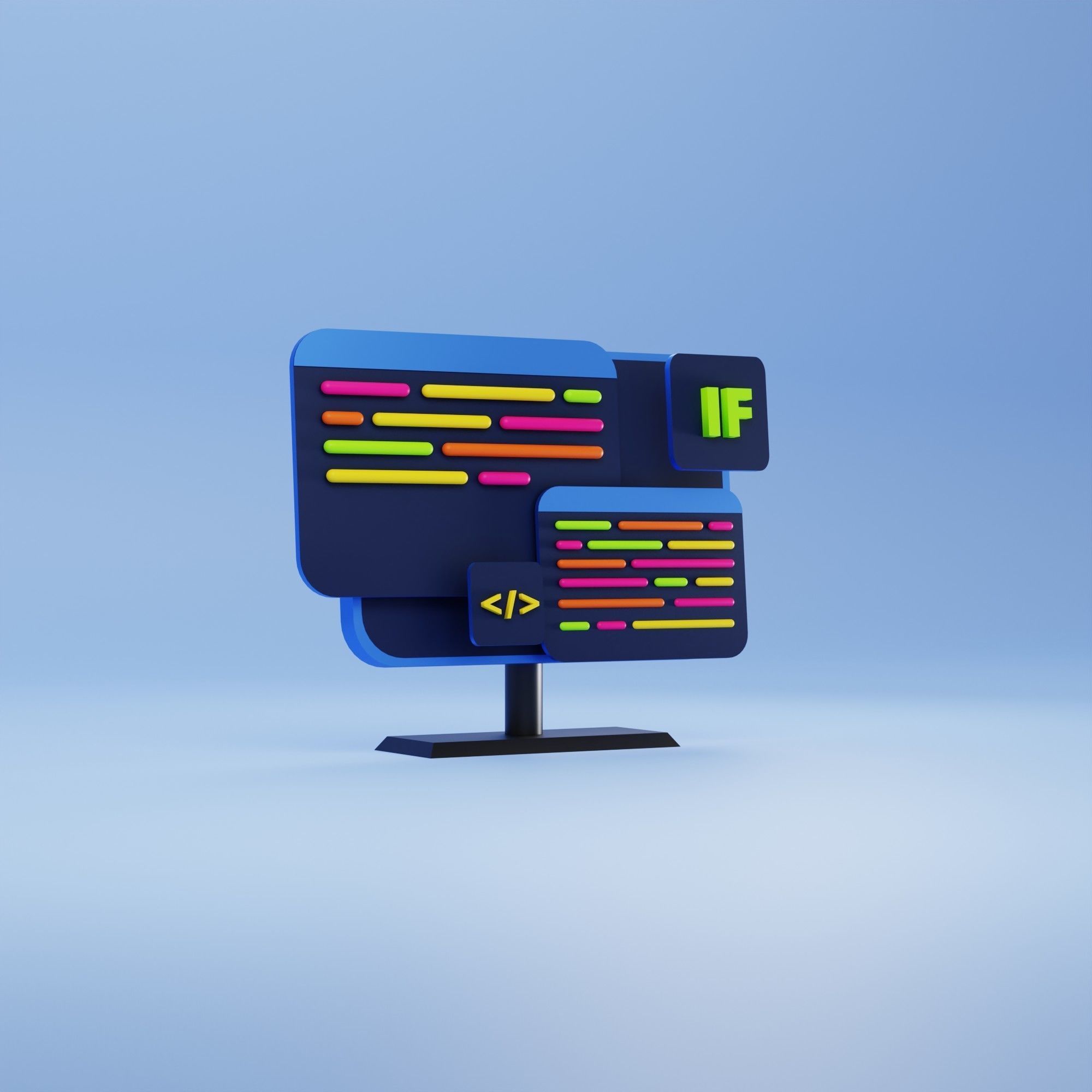 3D Illustration computer with coding task for UI or UX Design 3D model_2