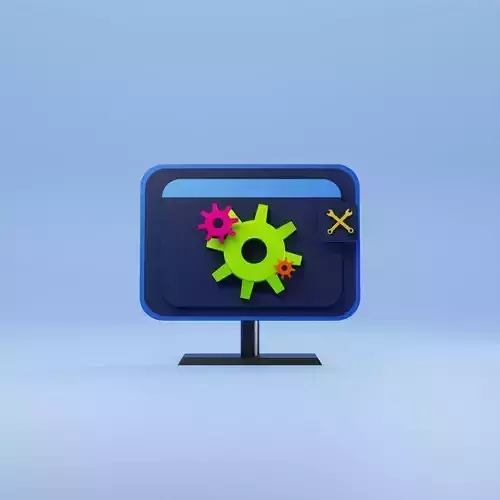 3D Illustration computer with setting icon and wrench