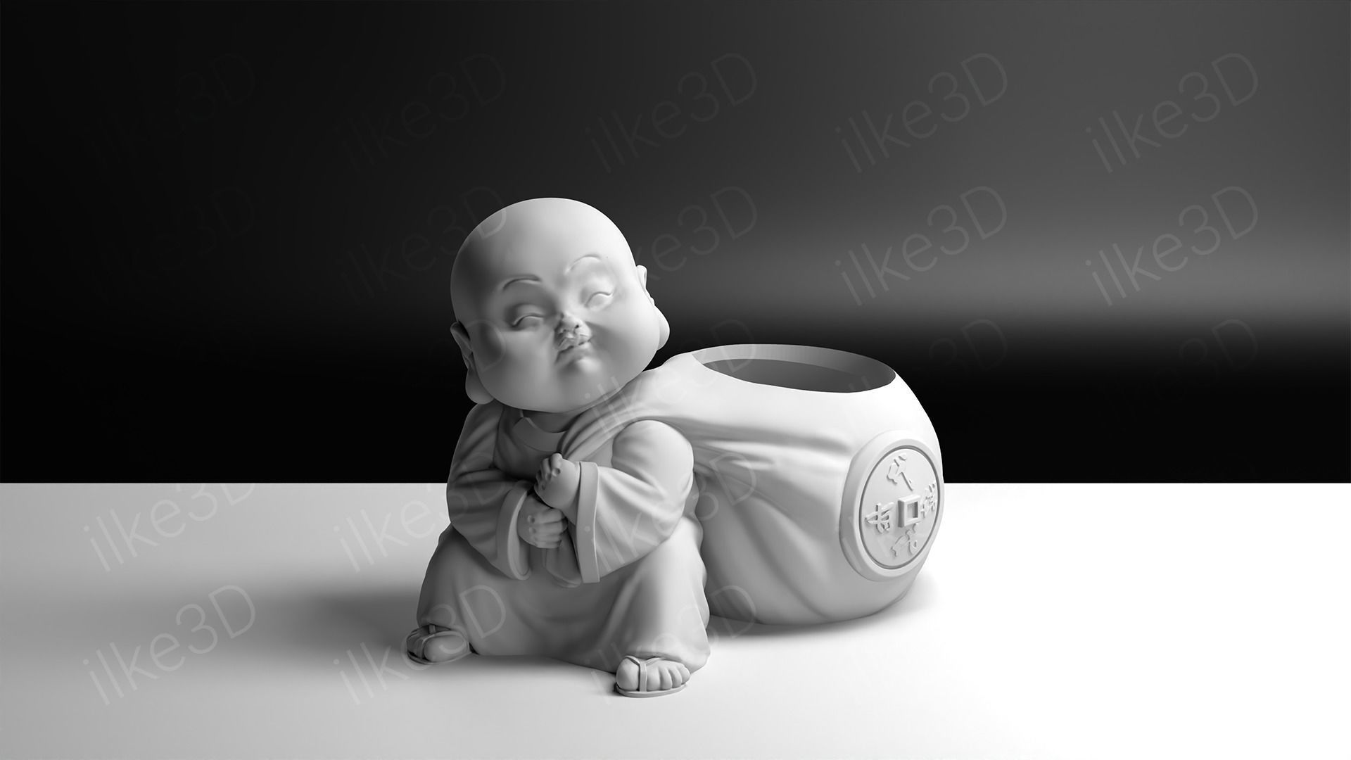 Buddha in pot with plant 3D print model_4