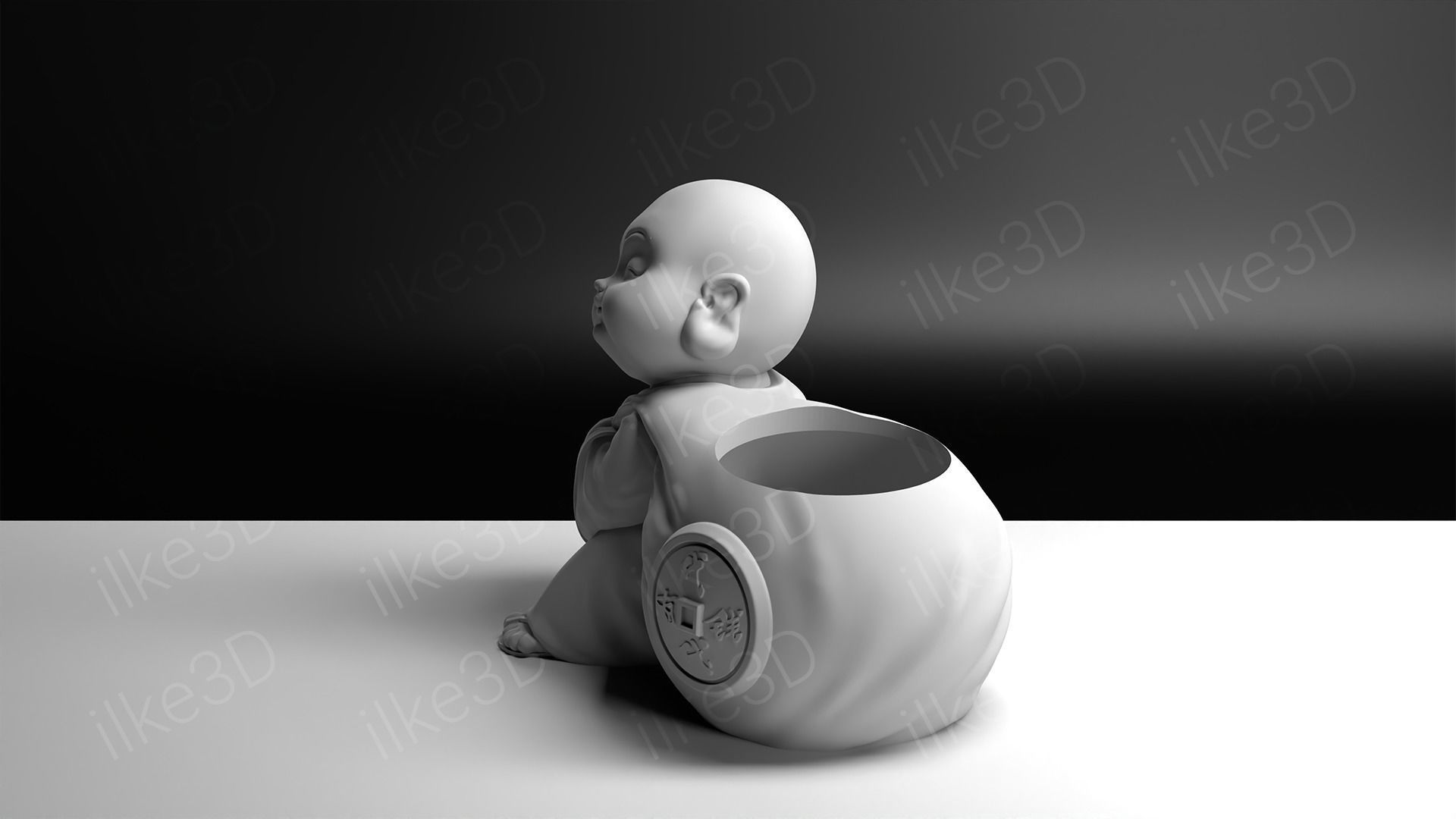 Buddha in pot with plant 3D print model_12