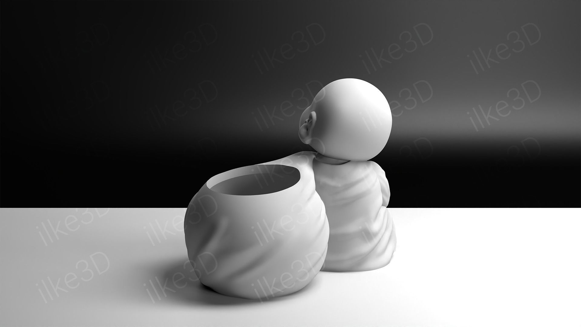 Buddha in pot with plant 3D print model_10