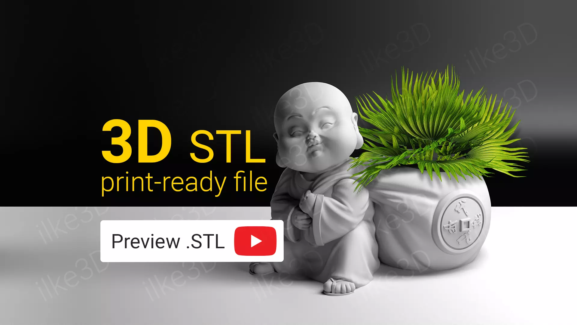 Buddha in pot with plant 3D print model_0