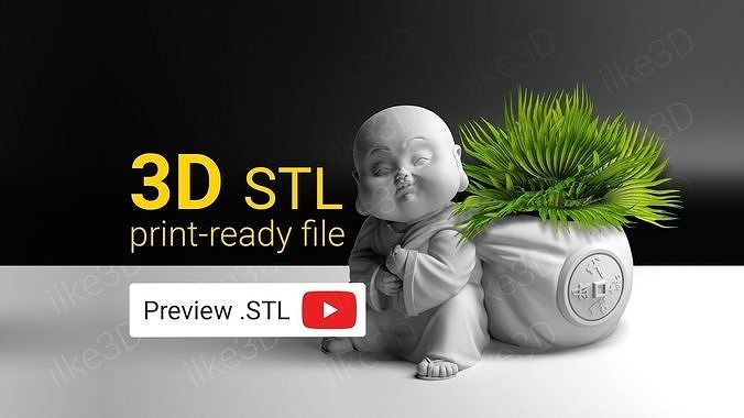 Buddha in pot with plant 3D print model