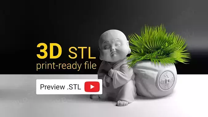 Buddha in pot with plant 3D print model