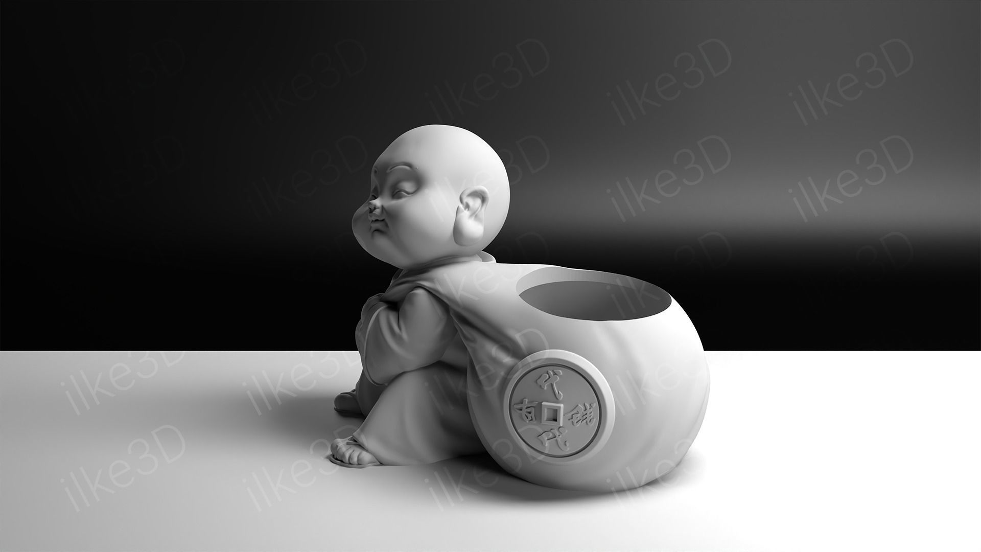 Buddha in pot with plant 3D print model_15
