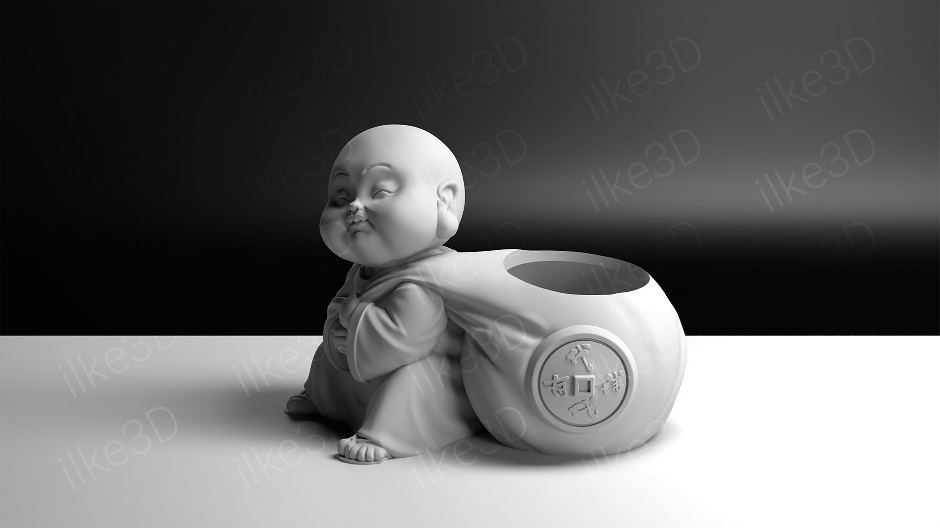 Buddha in pot with plant 3D print model_16