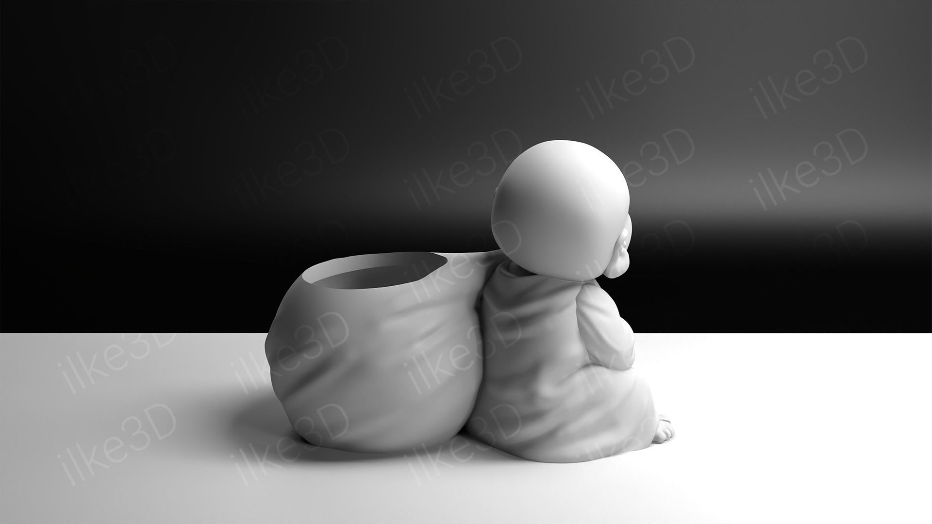 Buddha in pot with plant 3D print model_9