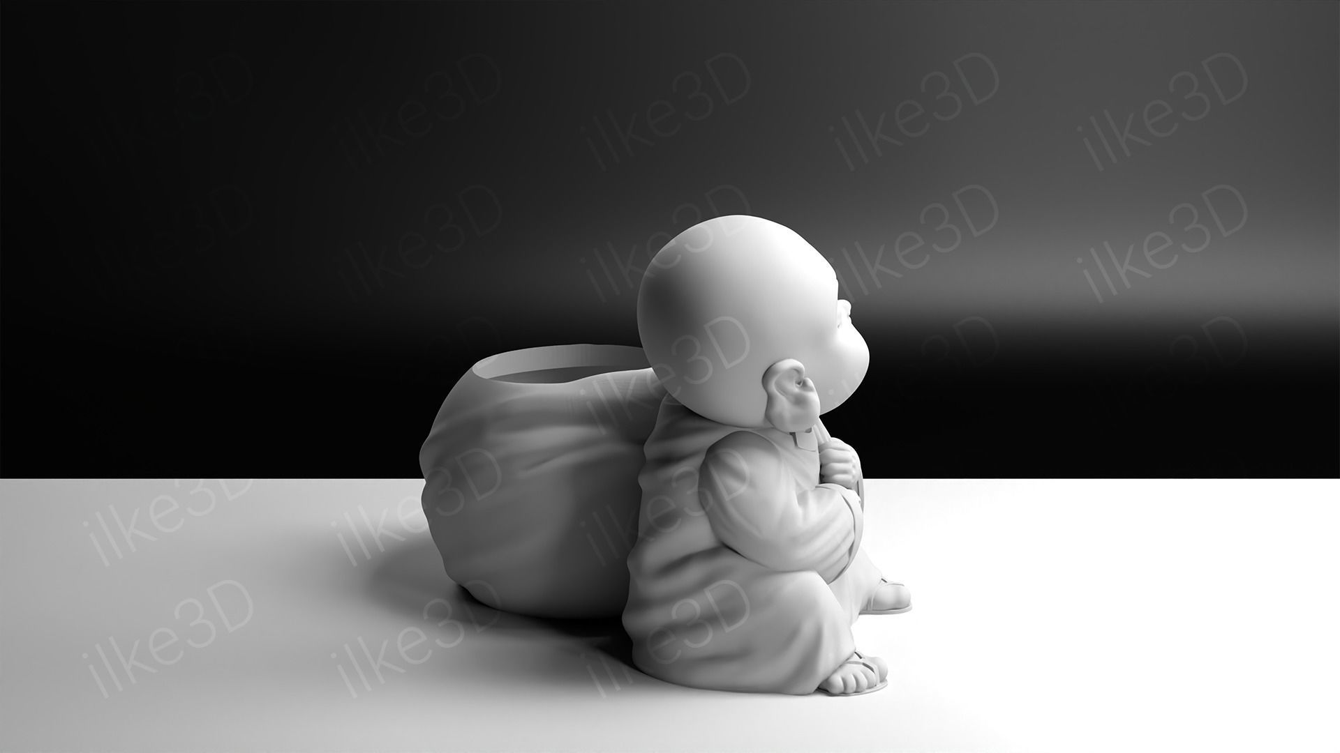 Buddha in pot with plant 3D print model_8