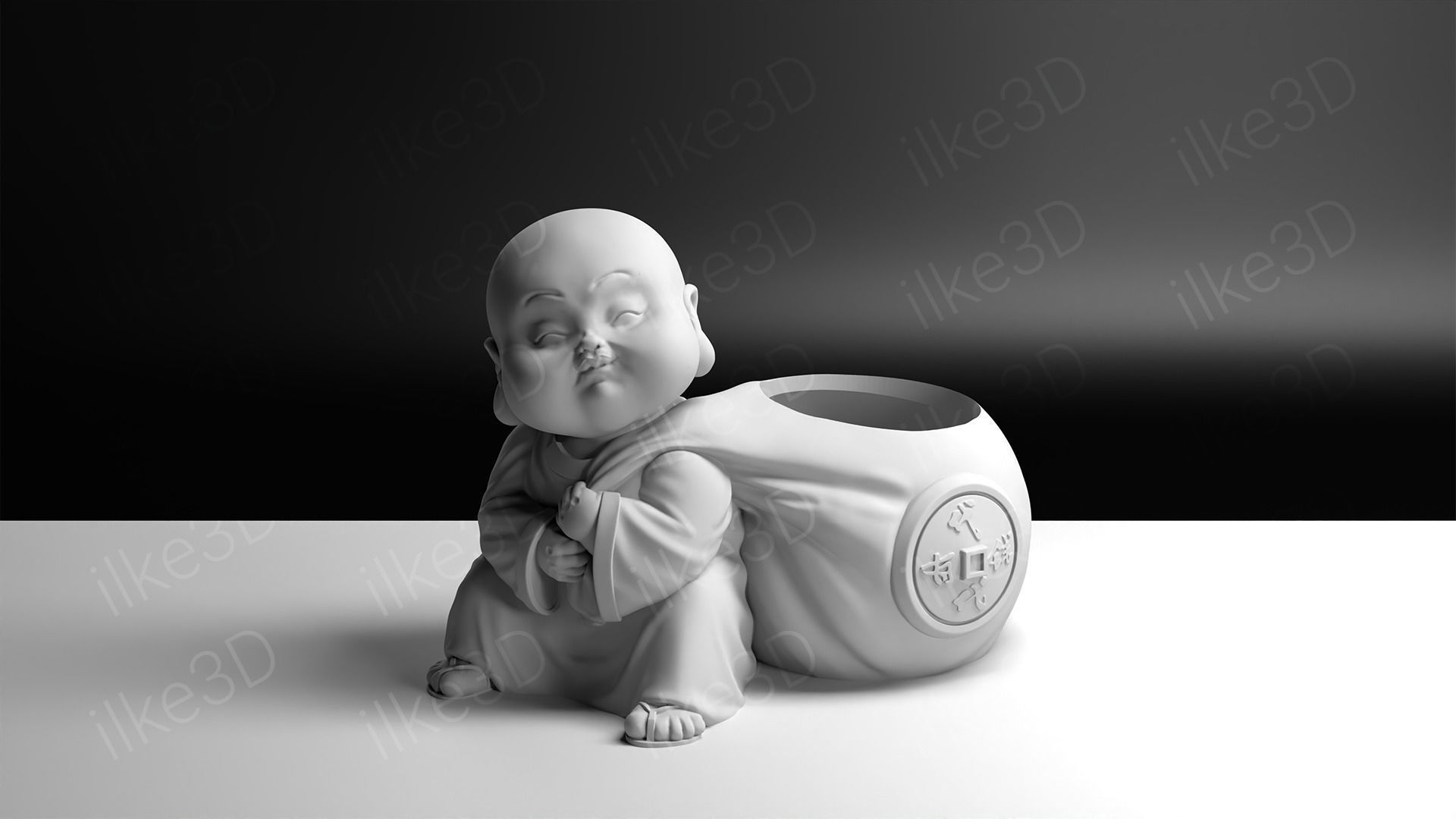 Buddha in pot with plant 3D print model_3