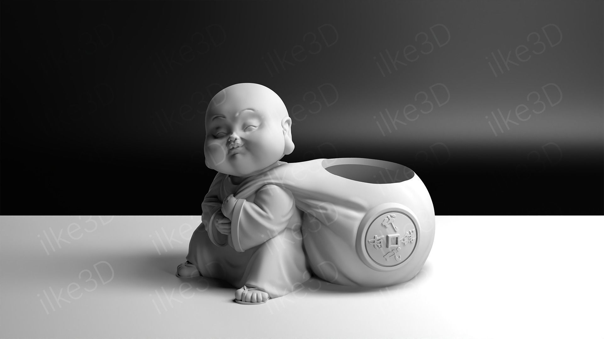 Buddha in pot with plant 3D print model_17