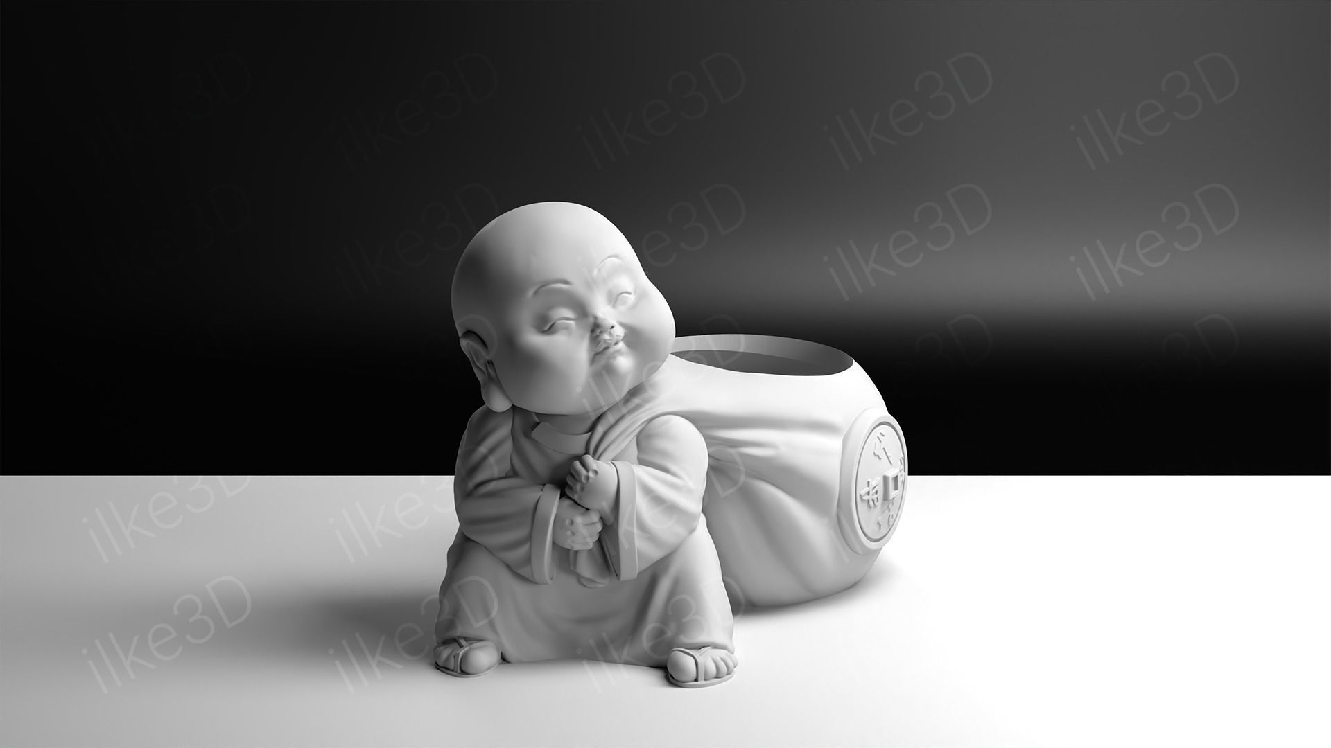 Buddha in pot with plant 3D print model_5