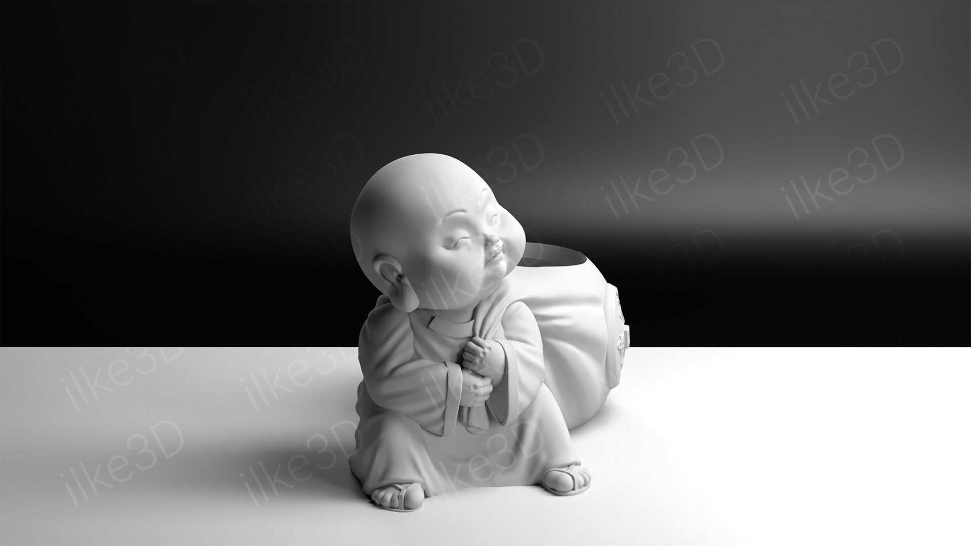 Buddha in pot with plant 3D print model_6