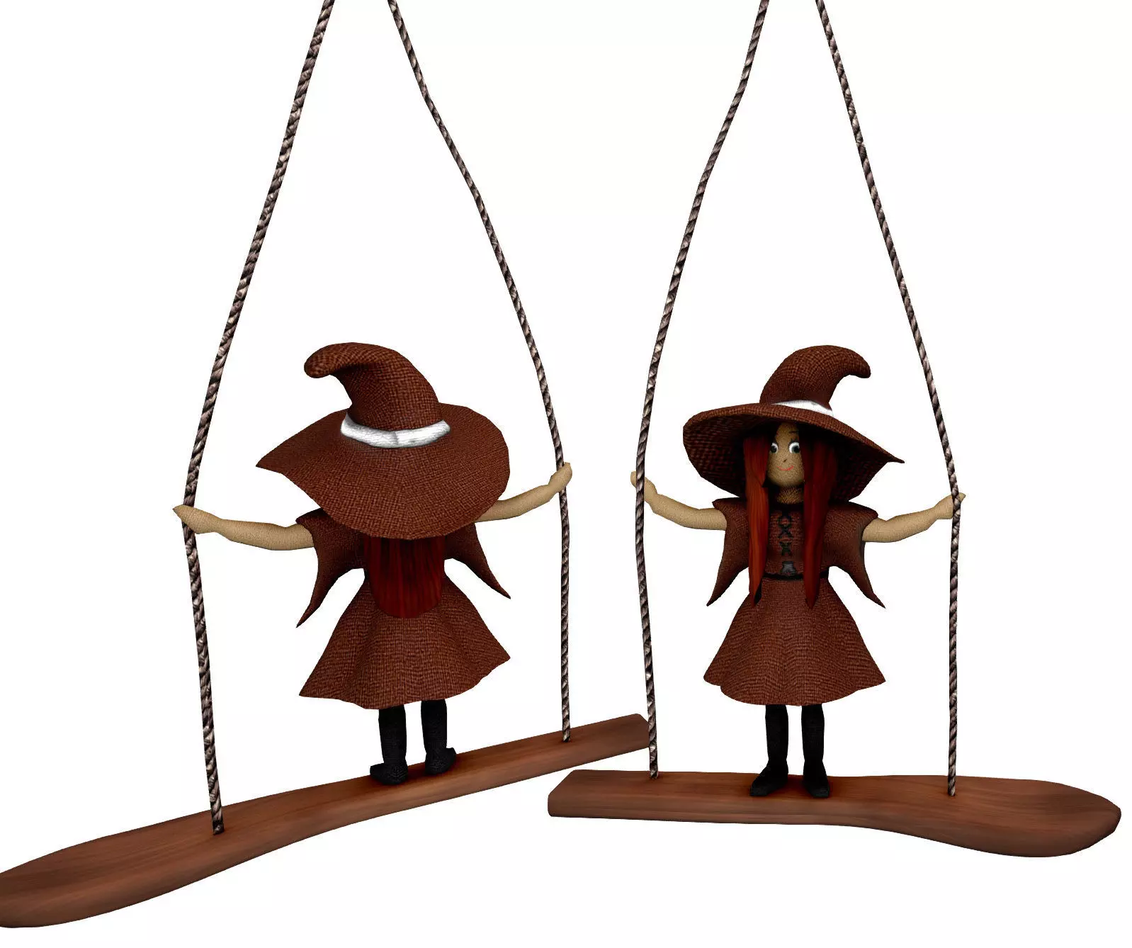 Halloween Cute Witch on a Spoon Swing Low-poly 3D model