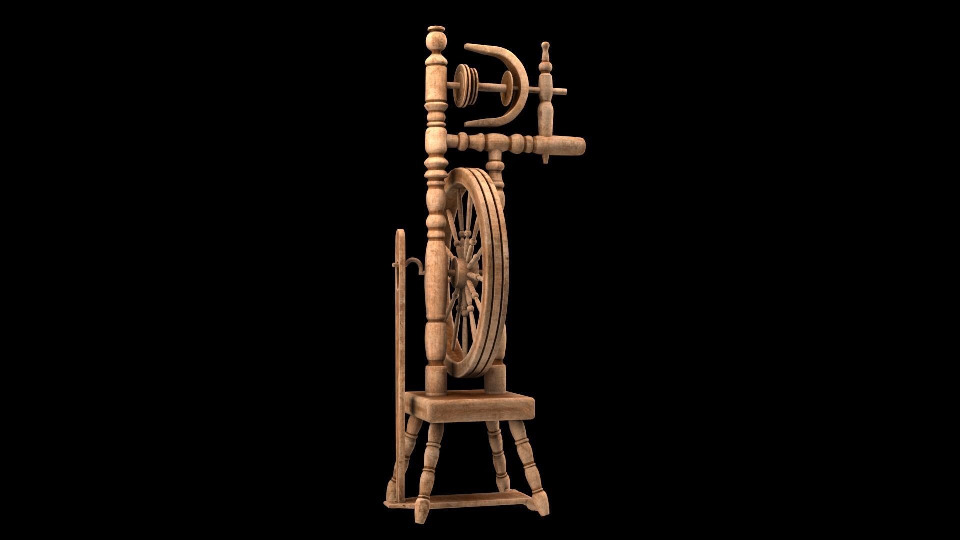 Spinning wheel Low-poly 3D model_15
