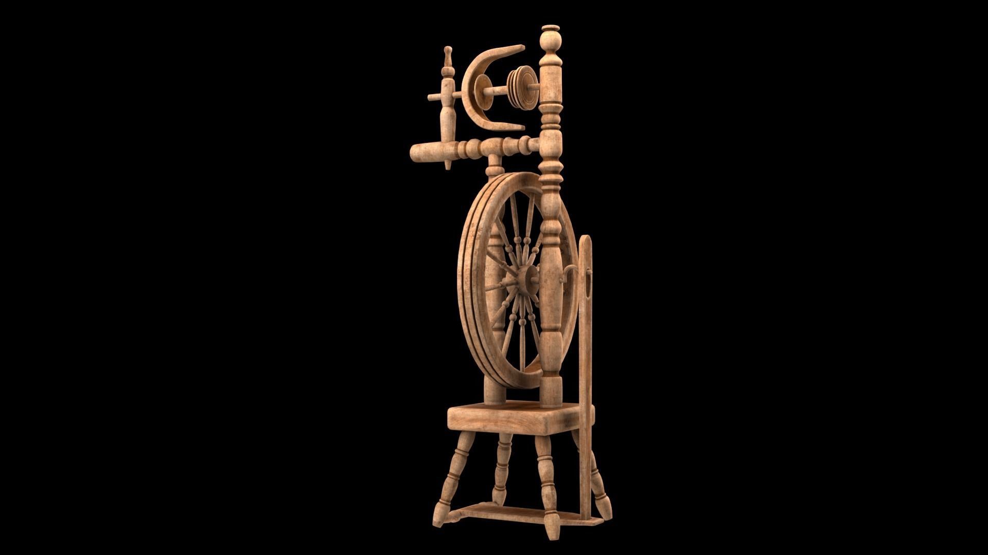 Spinning wheel Low-poly 3D model_3